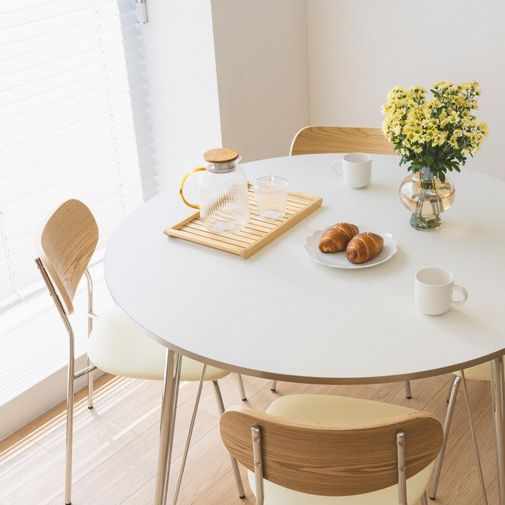 밀그레인 원형 식탁 미드센츄리 홈 카페 테이블 80010001200, 4인용, 화이트