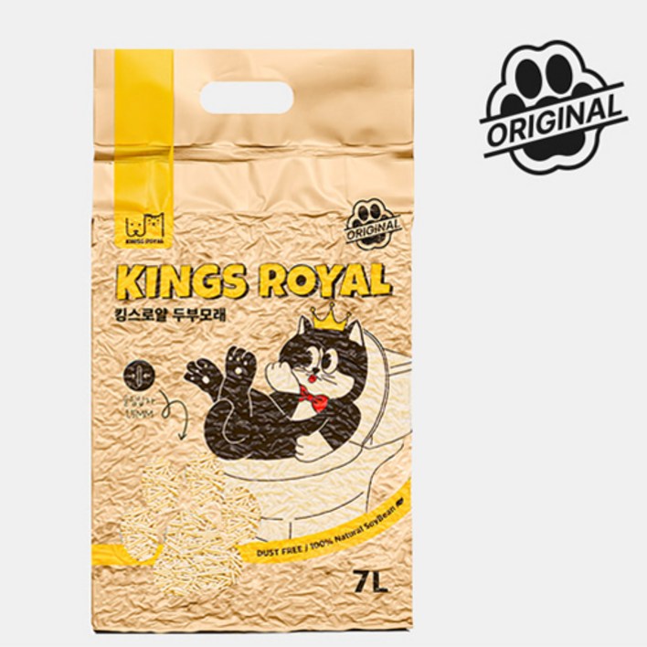 킹스로얄 고양이배변 두부모래 먼지 날림 없는 1.5mm 슬림입자 100 식물성 콩 7Lx6개