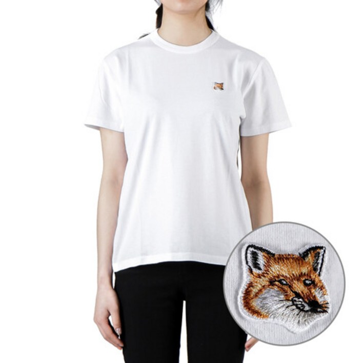 [메종키츠네] (AW00103KJ0005 WHITE) 여성 폭스헤드 반팔 티셔츠