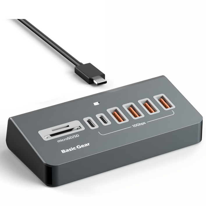 베이직기어 버티컬 8in1 C타입 10Gbps USB 멀티허브