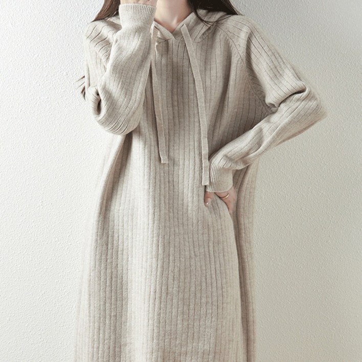 도화랑 포근한 여성 후드 니트 원피스