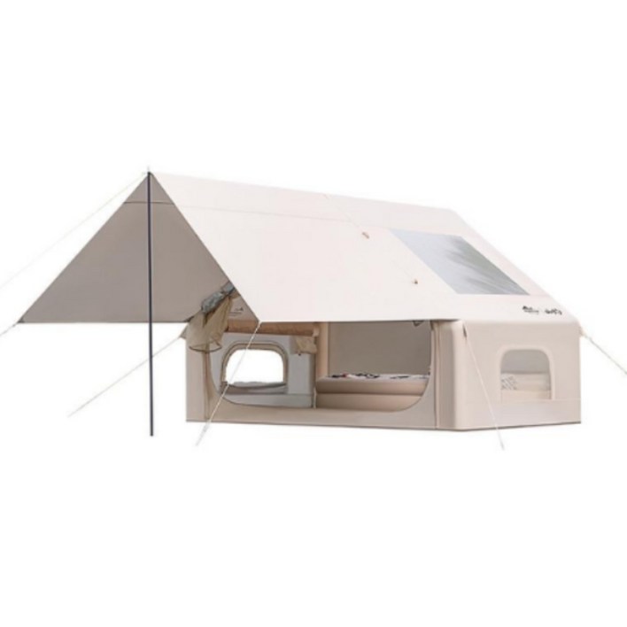 이지캠핑 초간편 원터치텐트 에어텐트 공기주입식 일체형 감성텐트 34인용 그늘막 글램핑, 베이지 34인용