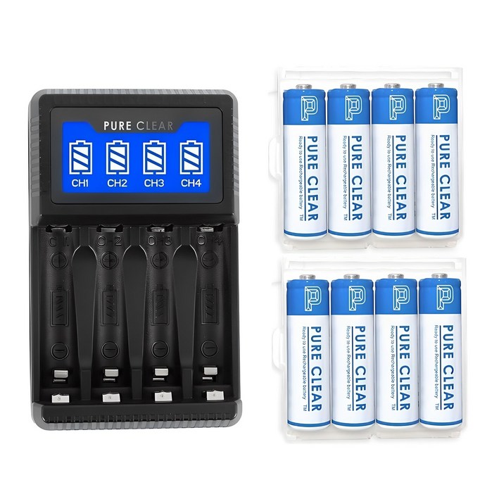 퓨어클리어 AA AAA 겸용 USB LCD 4구 충전기 SW4N 2500mAh AA 4알 충전지