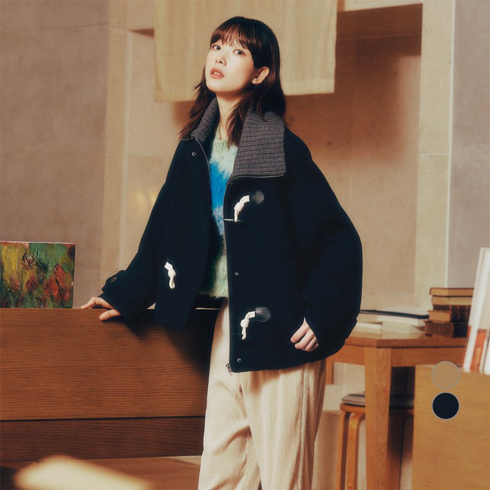 이유미 착용 쥬시쥬디 여성용 J 니트 카라 더플 코트 JYCA720B