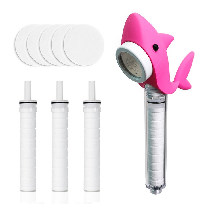 퓨어레인 키즈 필터 샤워기  정수필터 3p  패브릭필터 5p 세트 상어 핑크