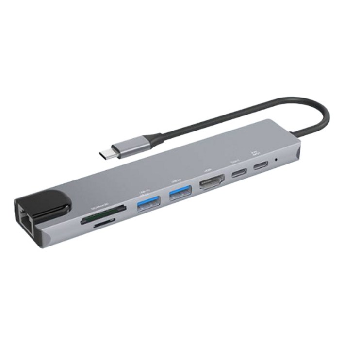 모락 프로토 8포트 TypeC DEX HDMI USB 3.0 이더넷 멀티 허브 MRHUB8., 1개