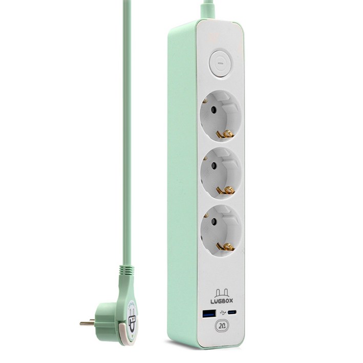 러그 박스 고속충전 USB C타입 1포트 3500W 고용량멀티탭 3구, 민트, 1개, 3m