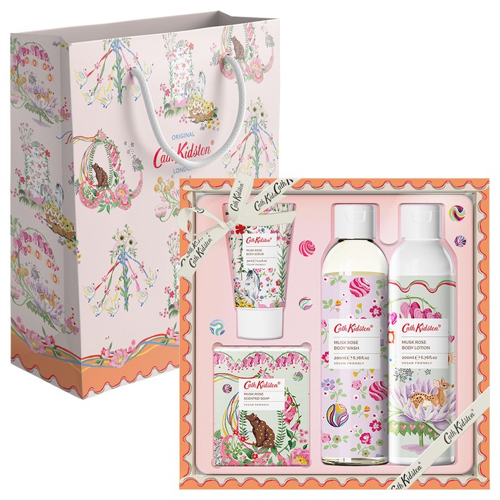캐스키드슨 머스크로즈 바디 4종세트+쇼핑백 (바디워시200ml+바디로션200ml+바디스크럽30ml+센티드솝100g+쇼핑백)