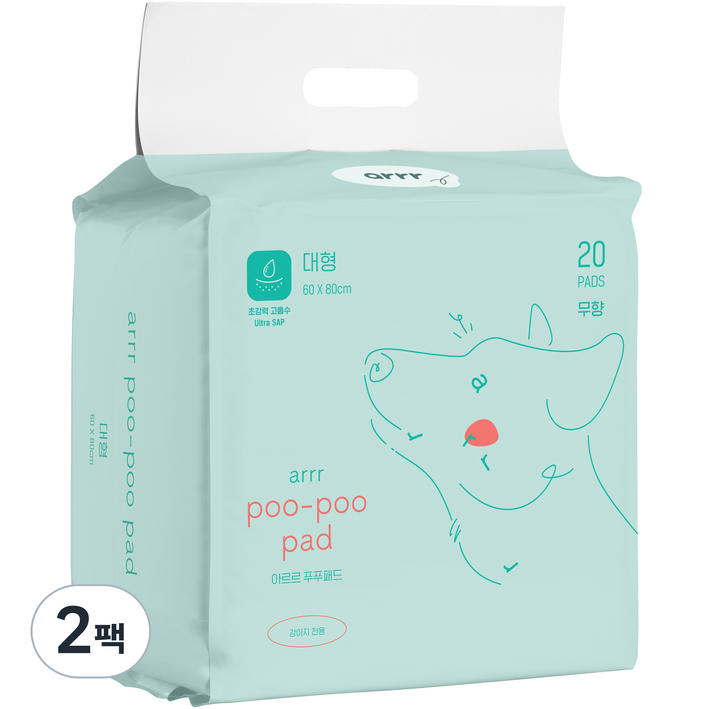 아르르 반려동물 푸푸 배변패드 대형 80 x 60 cm 무향 20p, 20매, 2팩