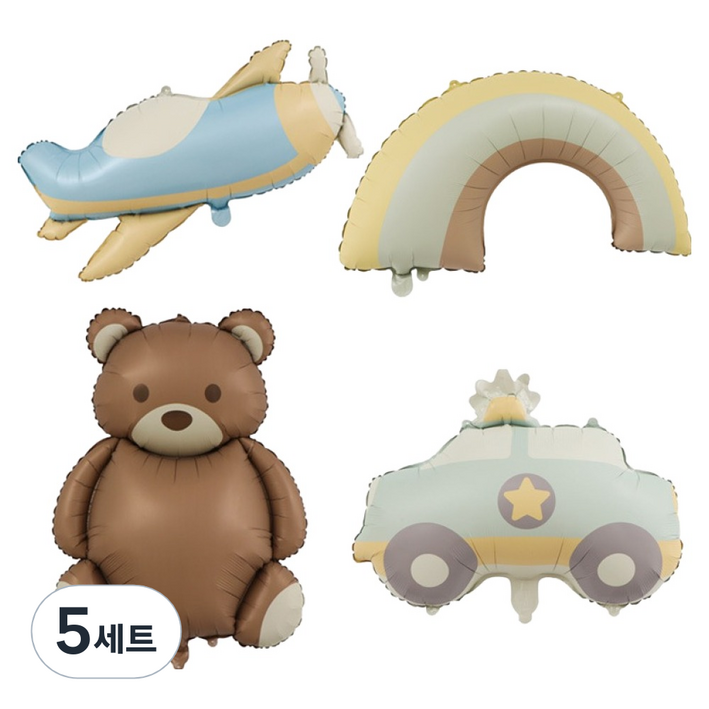 코히모 곰돌이  자동차  비행기  무지개 파티 풍선 세트 5W0362, 5세트, 혼합색상