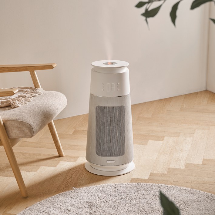 프롬비 미스트 히터팬 2in1 자동회전 PTC 전기온풍기 가습기, 단일상품, 크림화이트