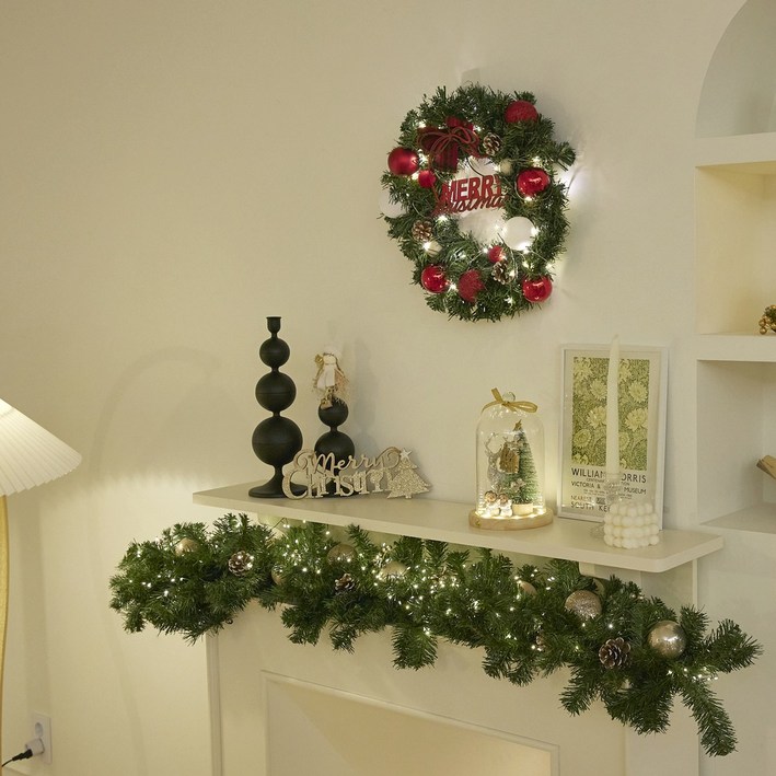 LED 캐스트 크리스마스 리스 40cm 벽장식 인테리어 소품 선물, 단품
