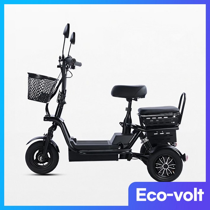 에코볼트 세발 전기자전거 삼륜 2인용 3인용 전동 자전거, 블랙 2인승