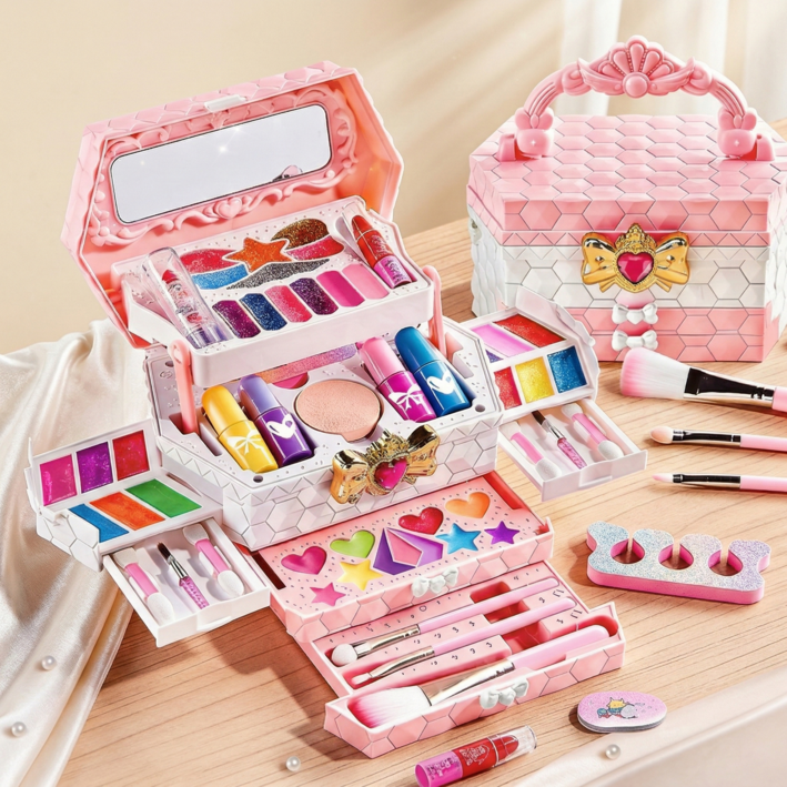 어린이 화장놀이 메이크업 키트 공주 케이스 다층 수납 장난감 선물세트