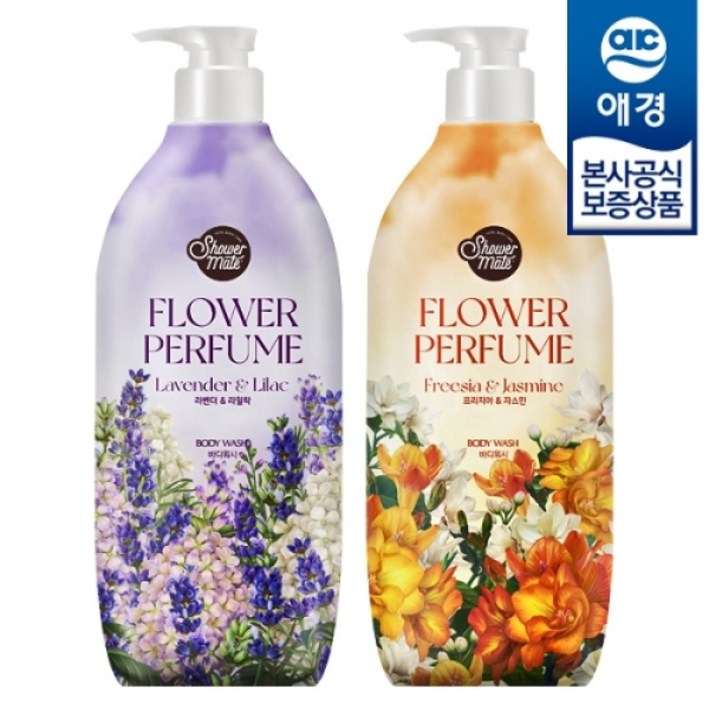 애경 샤워메이트 퍼퓸 플라워 바디워시 900g x2개, 900ml, 2개