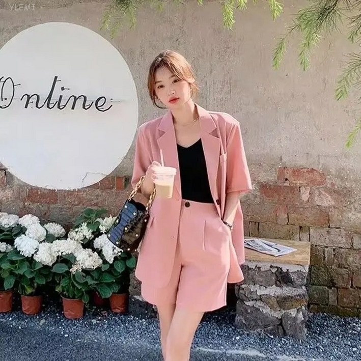 여름여성빅사이즈반팔정장와이드반바지투피스세트 루즈핏데일리정장