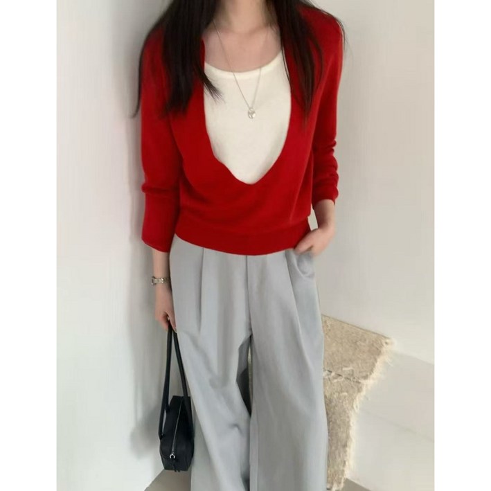 [바이올렛] 여성용 아보카드 레이자인넥 간절기 가을 니트 3colors