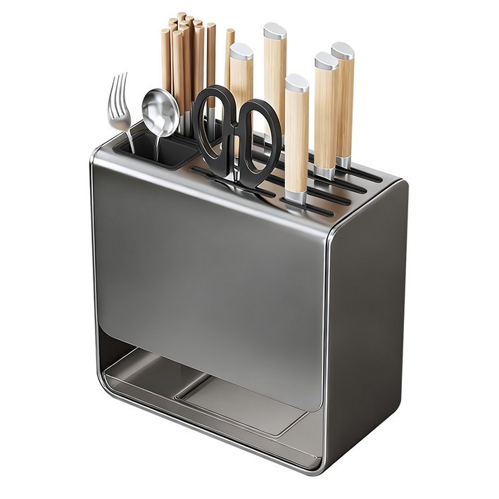 EXTEDRG 주방 칼꽂이 탄소강 7구 대용량 물빠짐 칼집, 1개, 그레이