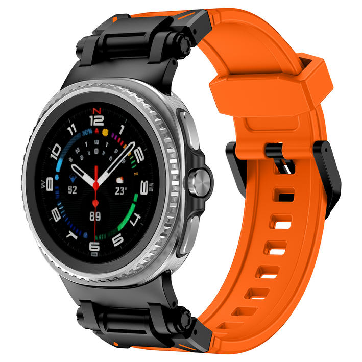FALANDO 갤럭시워치8워치8 클래식 호환 스테인리스 메탈 커넥터 티타늄 메카닉 실리콘 스트랩 밴드 시계줄 404446mm, 블랙 오렌지