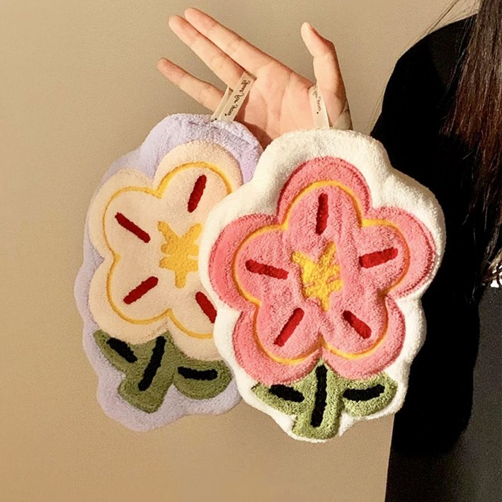 2개세트 써니영마켓 극세사 주방 핸드 타올 고리수건 타월 자수 무형광, 1세트, 플라워