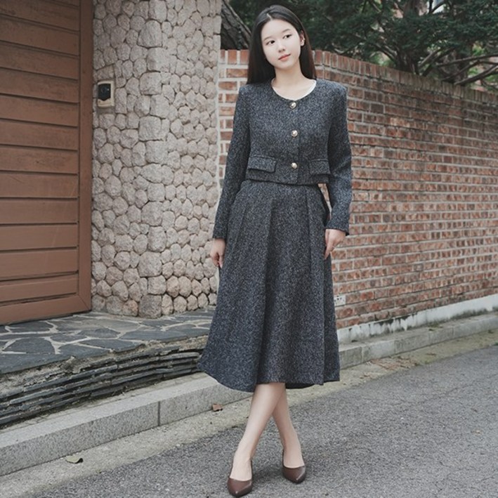 비비디아 여성 트위드 자켓 A라인 롱스커트 투피스 세트 하객룩 오피스룩 격식룩 5562
