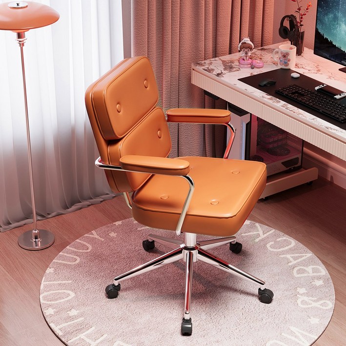 아우스 미드센추리 비스켓쿠션체어 인테리어의자 가죽의자 스틸체어 컴퓨터의자