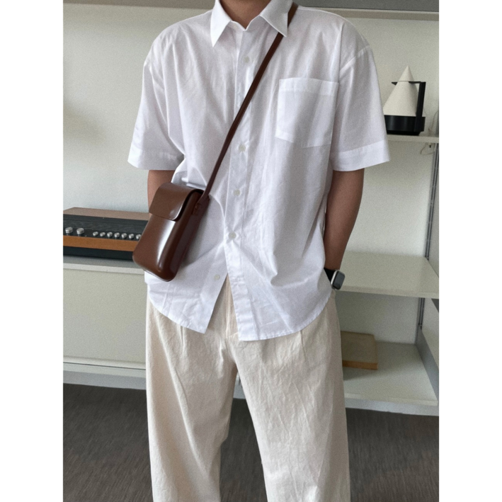 르위 30수 린넨 하프 오버핏 반팔 셔츠 남녀공용