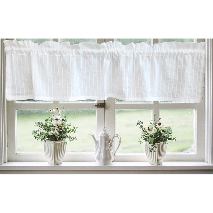 분홍구름 바란스커튼 주방 작은창 스트라이프 자수 패턴 가림막 가리개