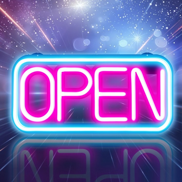 LED보드나라 영업중 간판 24시 OPEN LED 네온 사인 카페 간판, NO. 01 A핑크스카이블루 보드