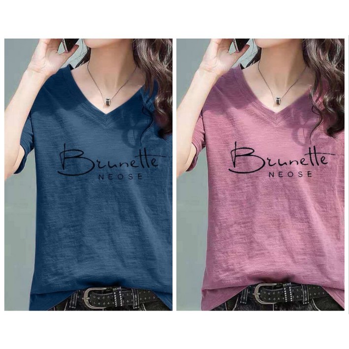 레노이 1+1 면 브이넥 프린팅 반팔티셔츠 루즈핏 반소매 슬림핏