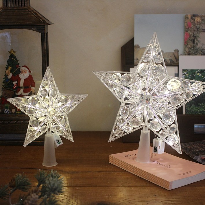 해피인어스 LED 페블 트리 탑별 오너먼트 크리스마스 트리장식, 1개, 웜화이트