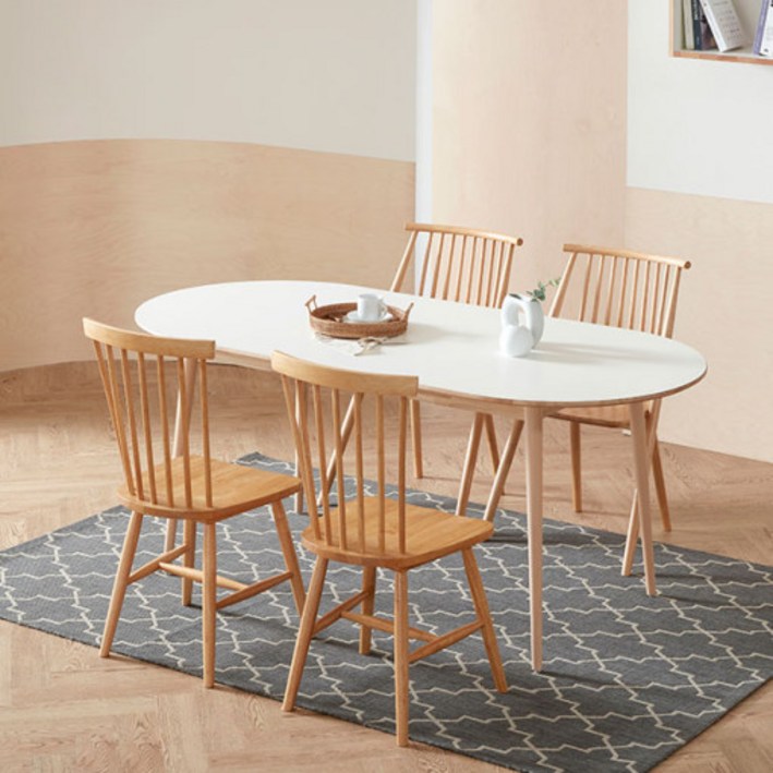 핀란디아 HPM 국내제작 타원형 사각형 원목 화이트 식탁 테이블 의자 4인용