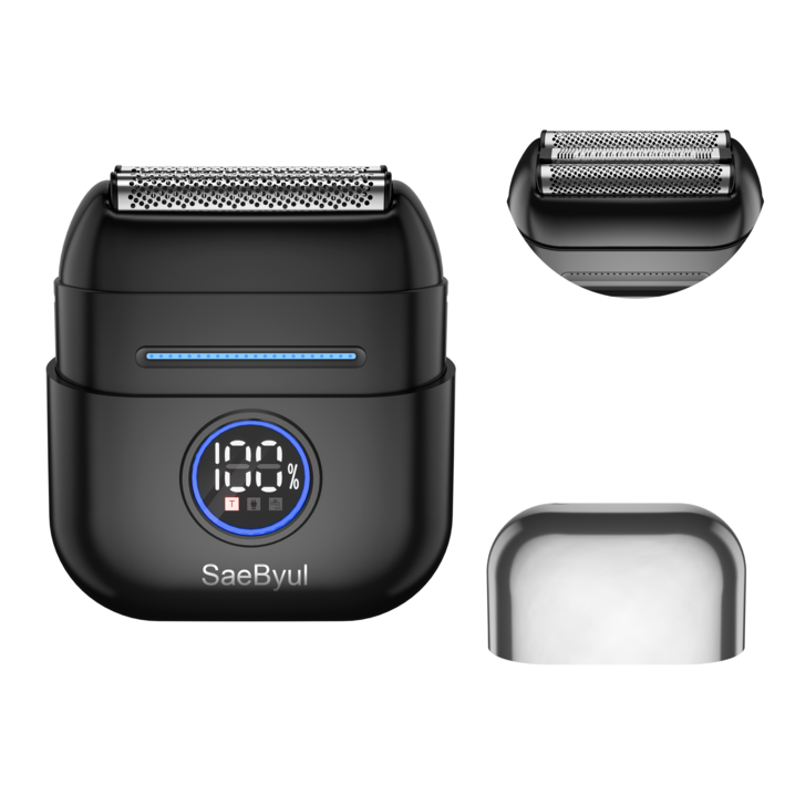SaeByul 미니 휴대용 전기면도기 3중날 자석분리형 남자 전동면도기 RUN 터치슬라이드 방수 잔량표시 충전식 여행용 선물