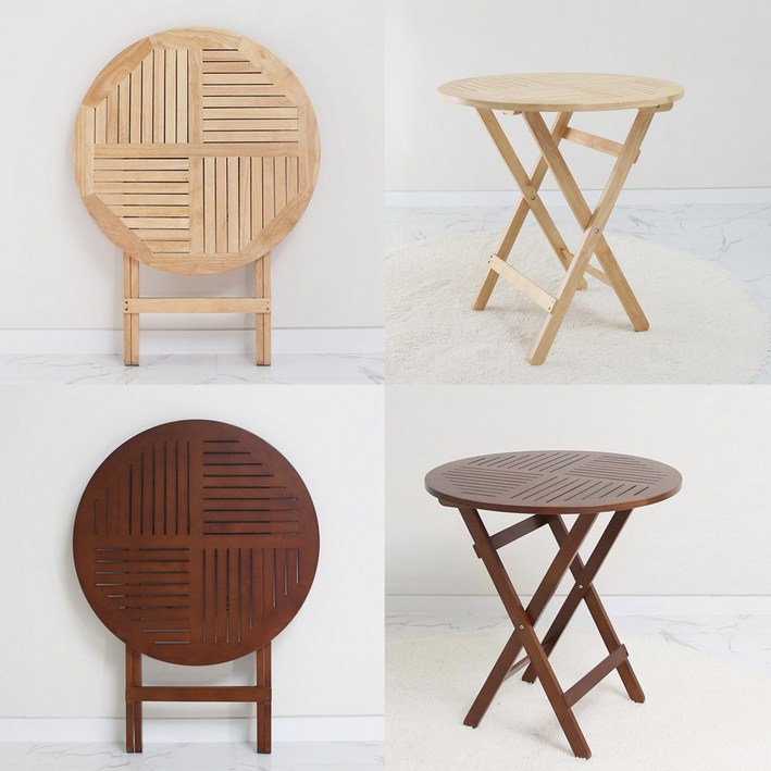 벤트리 원목 접이식 원형 카페 테이블 (2color) 홈카페 테이블, 브라운 색상