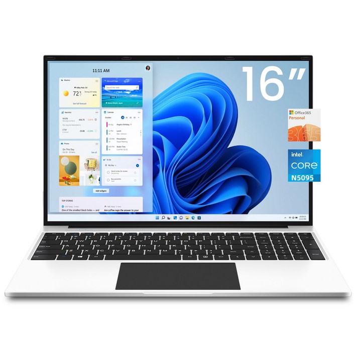 JUMPER 2025 노트북 16인치 화면 대형 office 365 셀러론 N5095 512GB SSD128GB eMMc 16GB RAM사무용 WIN11 home, 흰색, S7MAX, 640GB, 16GB, WIN11 Home