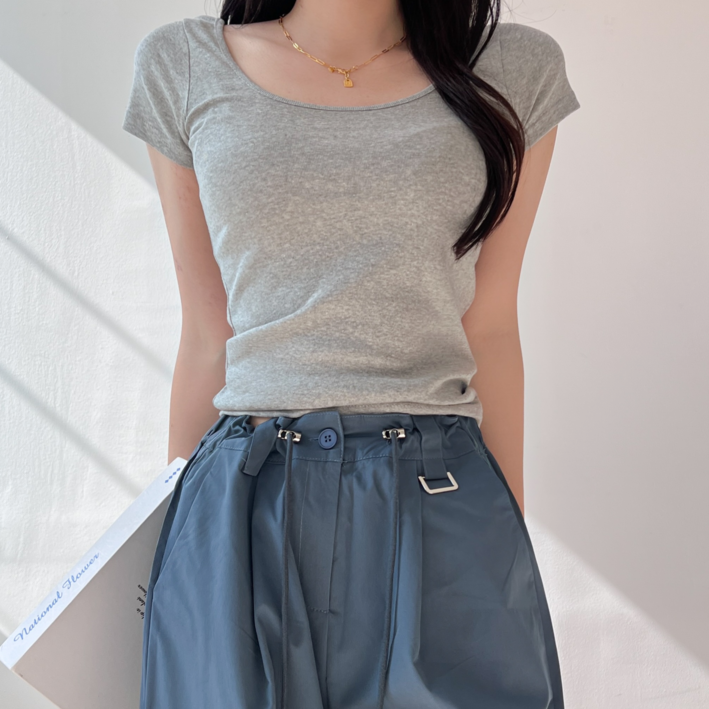 투디 딥 스퀘어 라운드 캡소매 기본 반팔티 국내제작, 4컬러