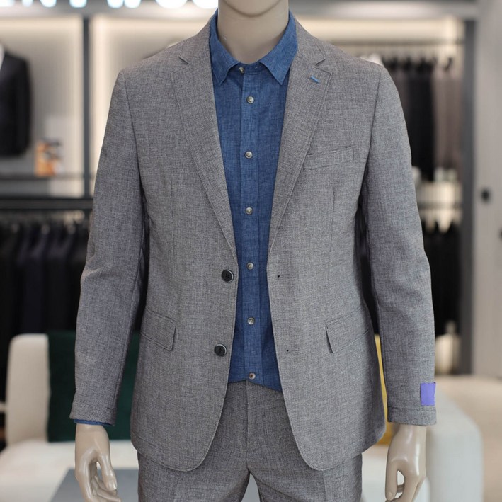 코오롱 브렌우드 구김없는 여름 경량 자켓 남자 마이 워셔블 콤비 셋업 세트 마이크로그레이