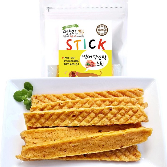 멍도락 국내산 강아지 수제간식 연어스틱 80g 피부 피모건강 부드러운간식