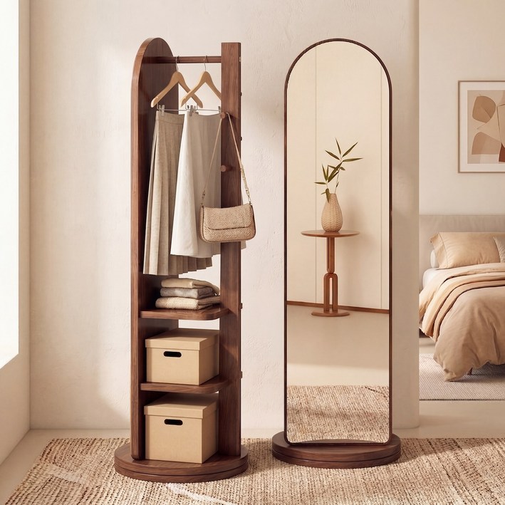 다용도 전신거울 360도 회전형 수납 스탠드옷걸이 스탠드거울 CC369