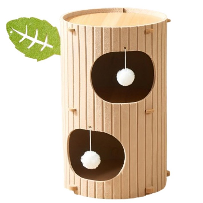 캣박스 고양이 3단 통나무 숨숨집 캣타워, 베이지, 1개