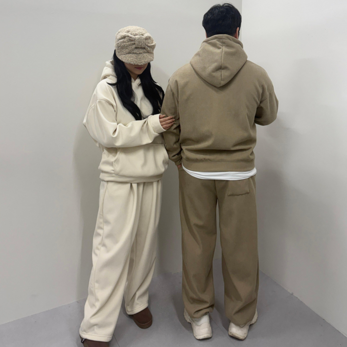 VANANA2 커플룩OK! [남녀공용셋업] 엄청두꺼운 기모 코듀로이 오버핏후드 + 핀턱와이드팬츠 SET