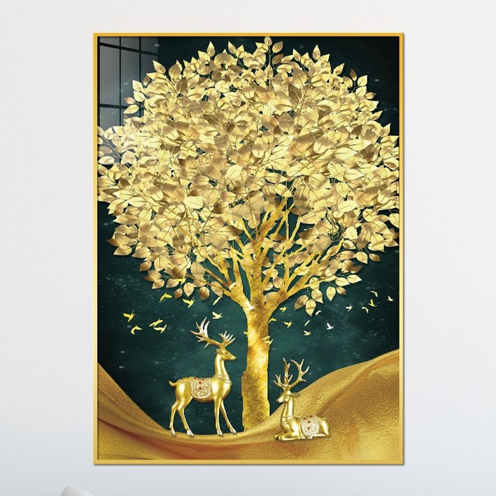 아트블루 부자되는 황금 코인 나무 그림 풍수 인테리어 소품 액자, 1번 커플 사슴 황금나무 청배경 세로 아트블루 부자되는 황금 코인 나무 그림 풍수 인테리어 소품 액자, 1번 커플 사슴 황금나무 청배경 세로