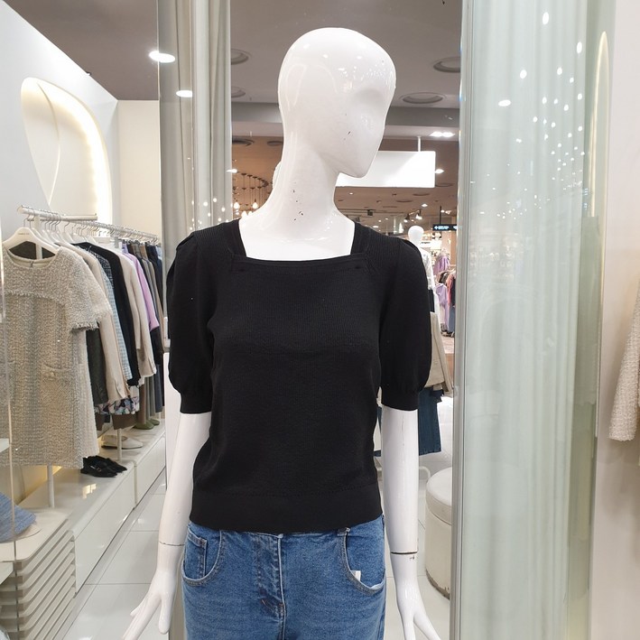 씨씨콜렉트(23년) 스퀘어넥 퍼프소매 반팔니트 E232KSK130