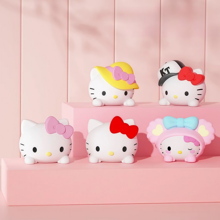 Hello Kitty헬로키티 인형 차량용 꾸미기, 귀여운 파파 인형, 모니터, 데스크 장식용,인형 5개 세트, 1세트, 화이트