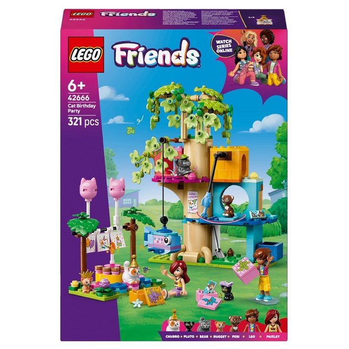 레고 프렌즈 42666 고양이 생일 파티와 트리 하우스, 혼합색상, 1개