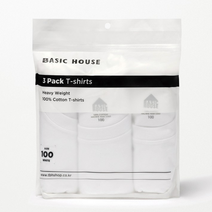 베이직하우스 순면 헤비웨이트 반팔 티셔츠 3P