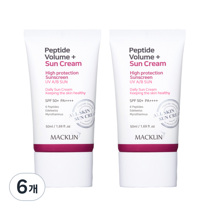 맥클린코스메틱 펩타이드 볼륨 선크림 SPF50 PA, 6개, 50ml