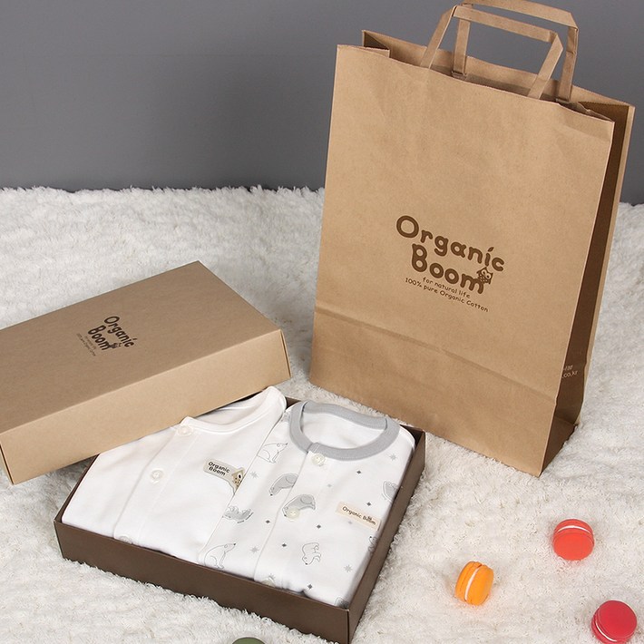 오가닉붐 남아용 백곰 내의 2종 선물 세트  쇼핑백