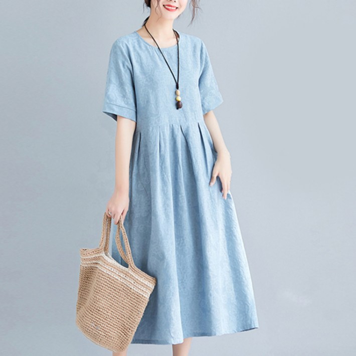 유니제이 지젤라 린넨 플라워패턴 통기성 반팔 원피스 빅사이즈 포함