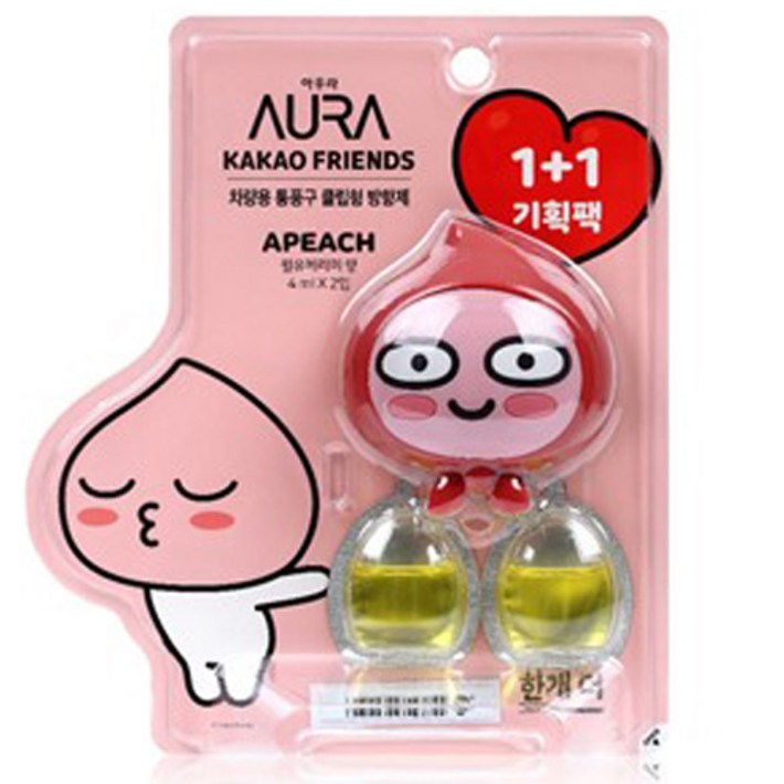 아우라 카카오프렌즈 차량용 통풍구 클립형 방향제  리필 4ml 세트 차량용방향제 본품리필